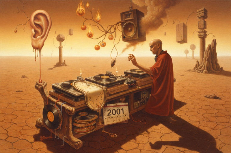Gav Pauze DJing in 2001 Salvador Dali inspired
