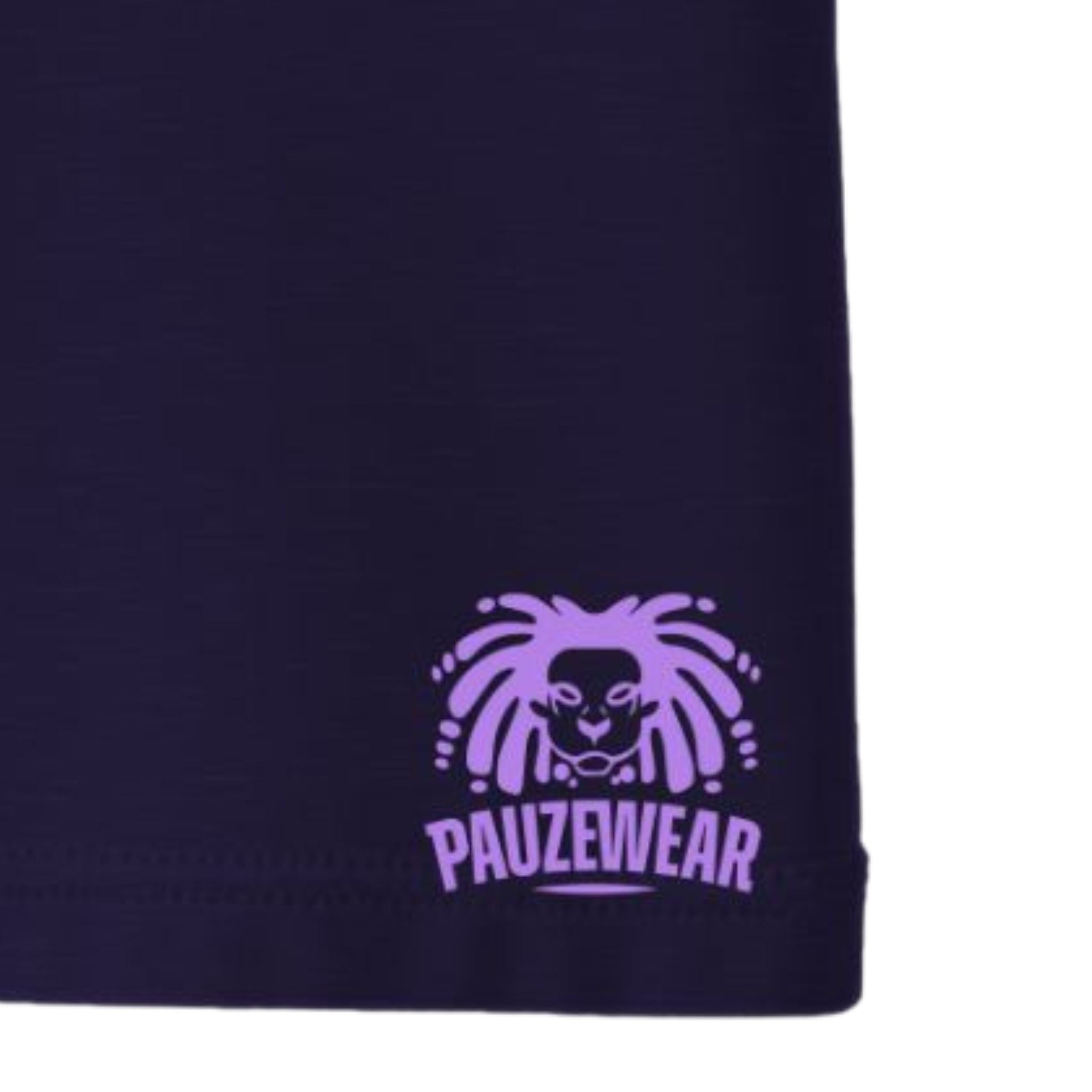 Blackberry fabric with a purple logo and text 'PAUZEWEAR' on a white background