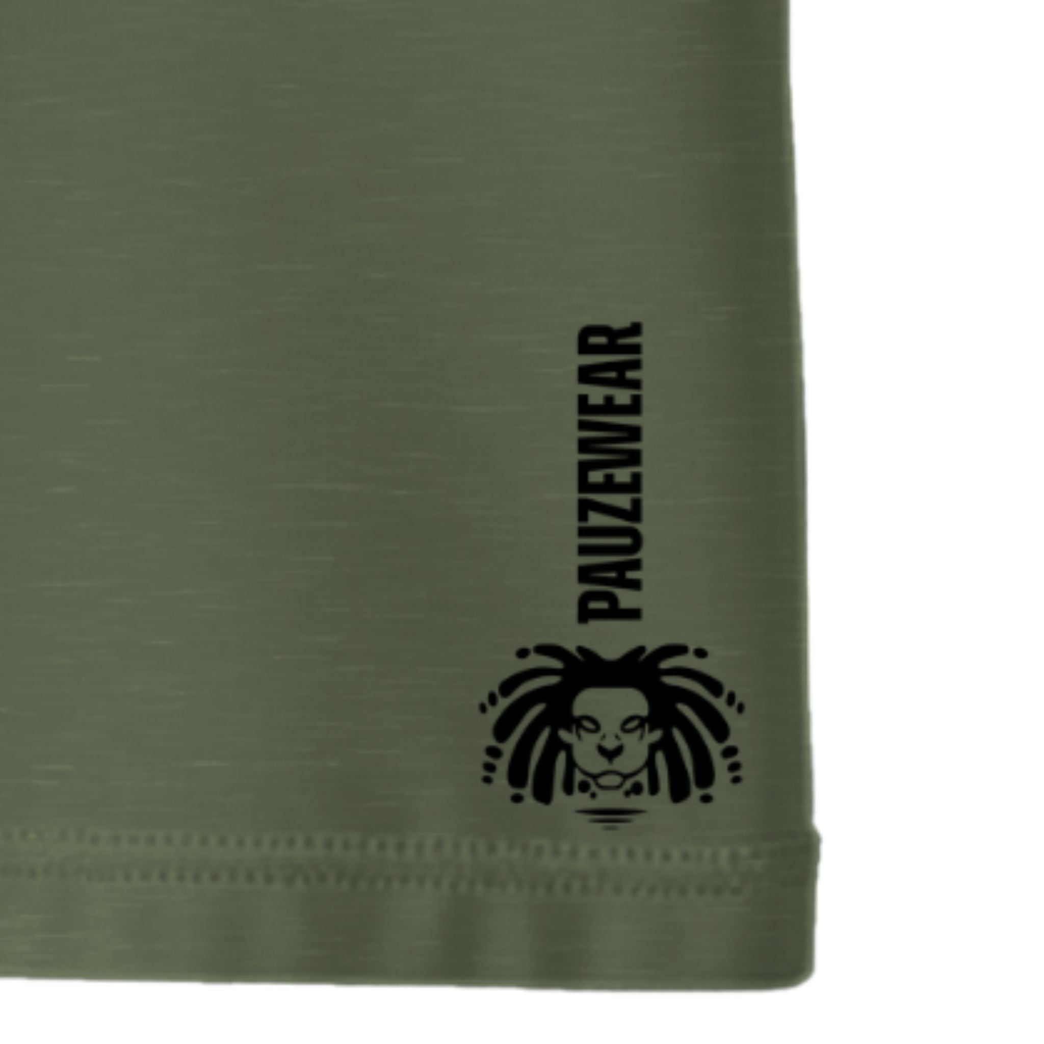 Green seam with 'PAUZEWEAR' logo on a white background