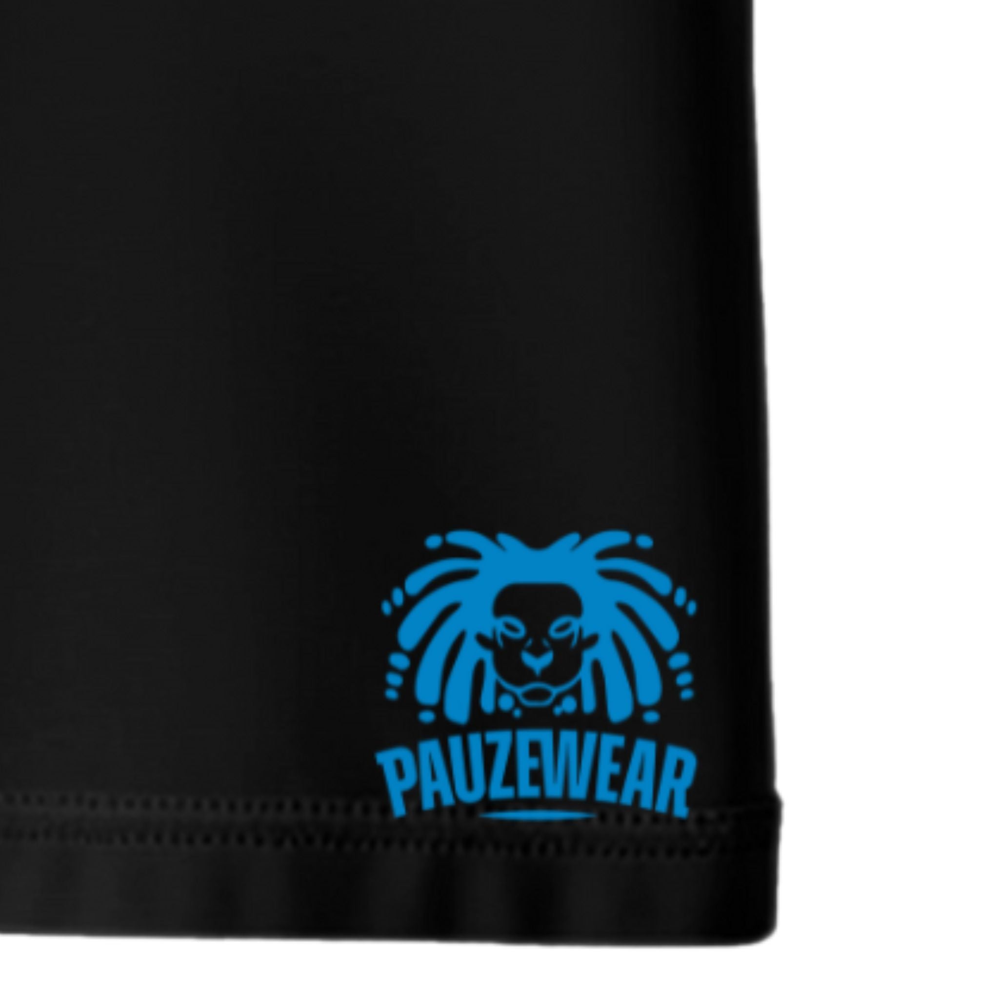 Black seam with blue logo and 'PAUZENWEAR' text on a white background