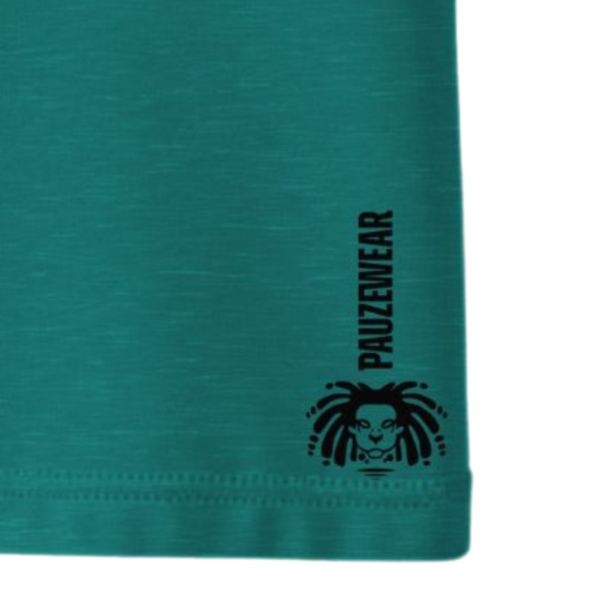 Teal seam with 'PAUZEWEAR' logo on a white background