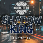Promotional graphic for 'Shadow King' with a dark city street background
