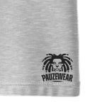 Grey fabric with a black logo and text on a white background