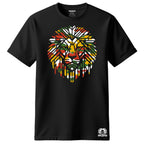 Black Lion Ghillie t-shirt with a rasta coloured lion graphic on a white background