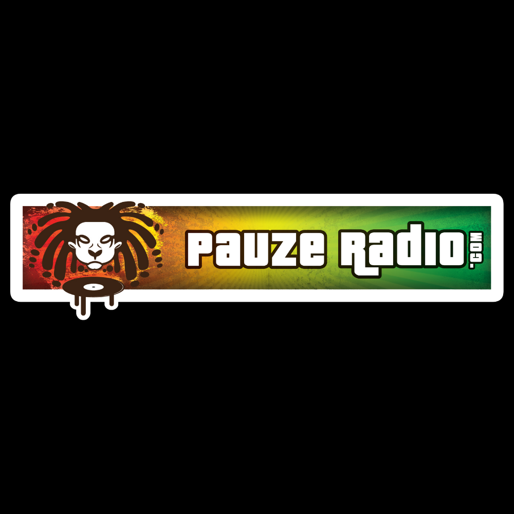 Logo of Pauzeradio with a colorful design on a black background