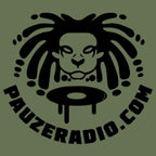 Logo with a stylized face and dreadlocks on a green background, featuring the text 'PAUZERADIO.COM'.