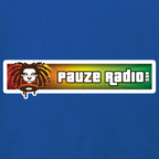 Logo of Pauzeradio with a colorful design on a blue background