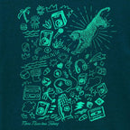 Collection of turquoise artistic line drawings on a dark blue background with 'Analogue' text.