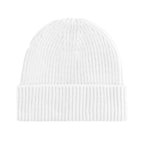 White knit beanie on a white background