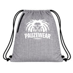Grey drawstring bag with white lion logo and 'PAUZEWEAR' text on a white background