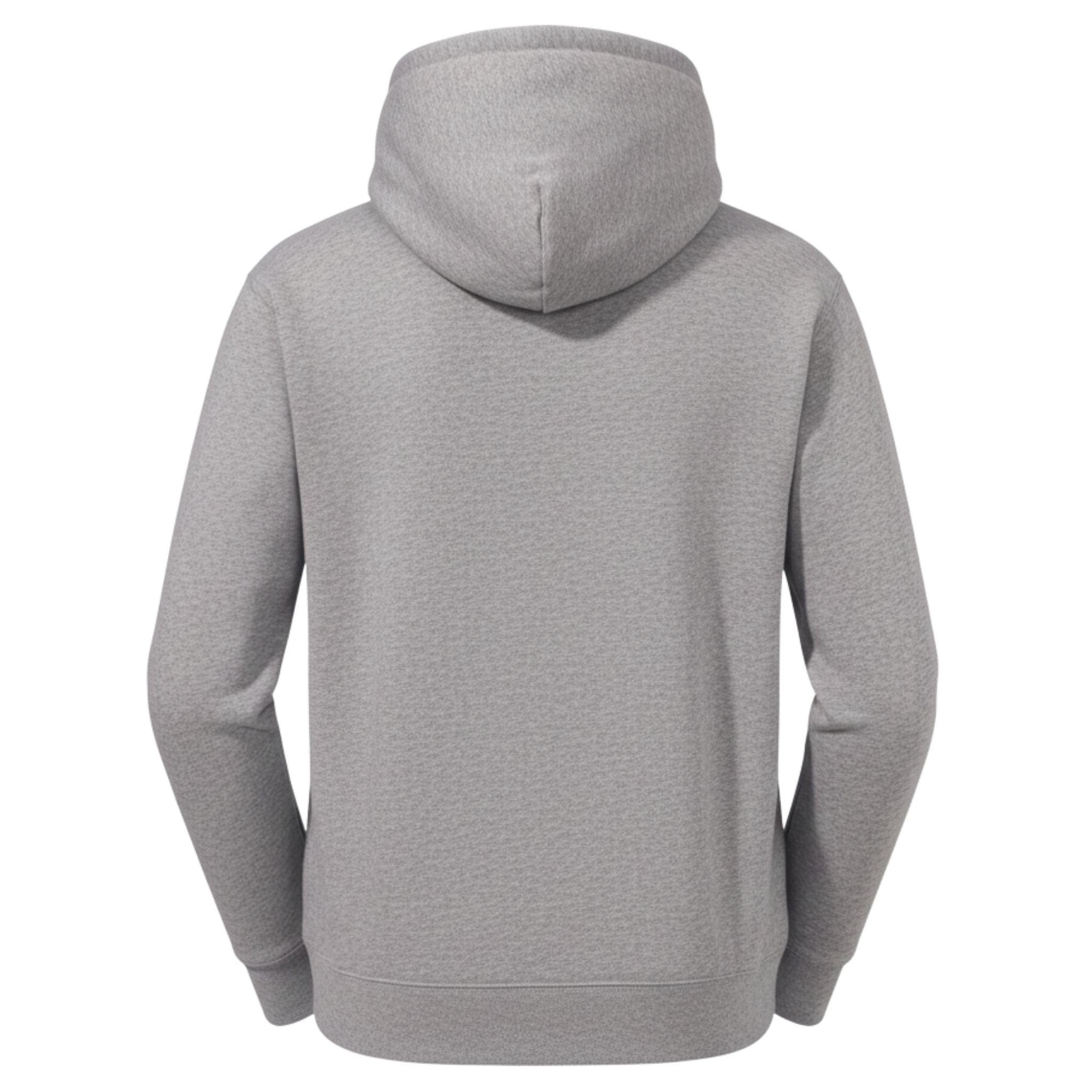 Gray hoodie shown from the back on a white background