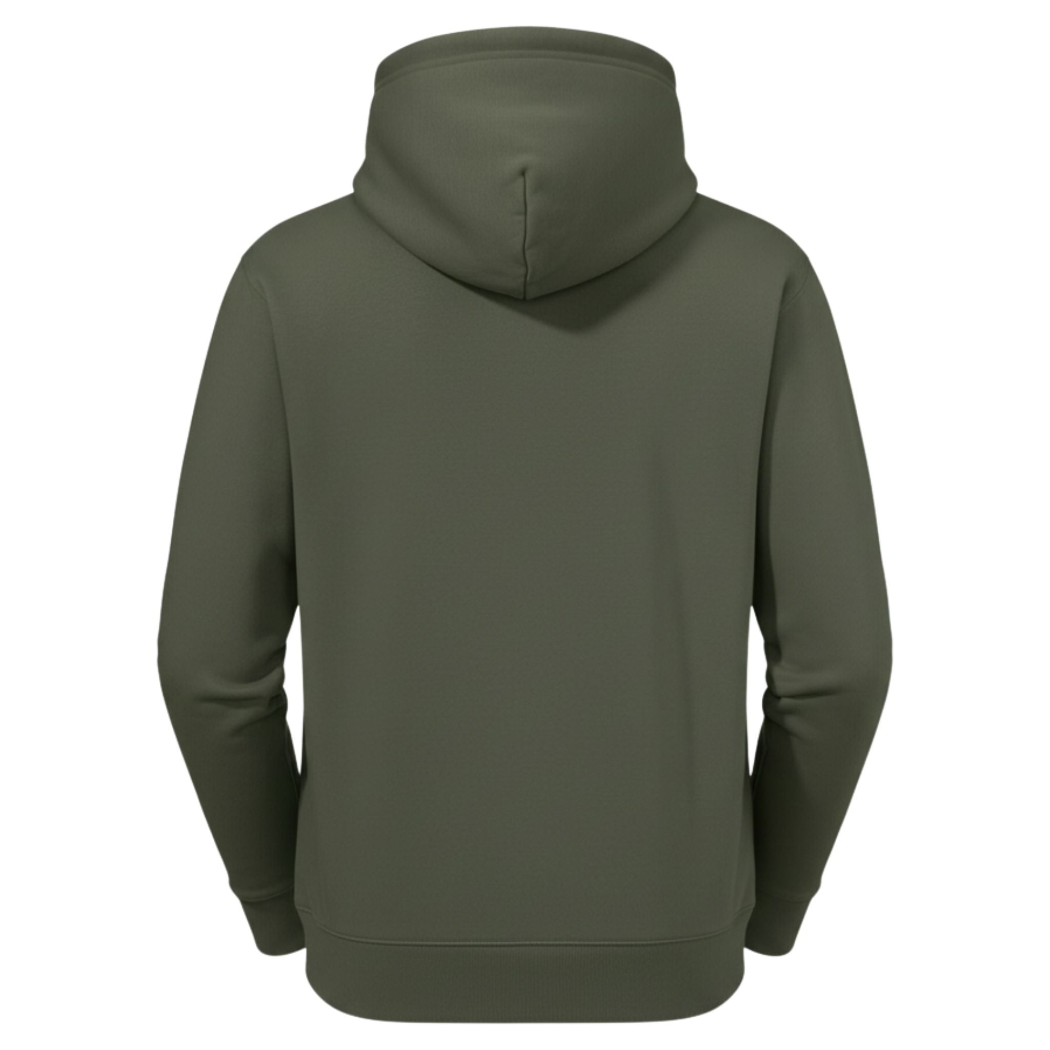 Green hoodie shown from the back on a white background