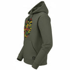 Green hoodie with rasta colour lion head design on a white background