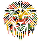 Colorful lion ghillie head design with red, yellow, and green colors on a white background
