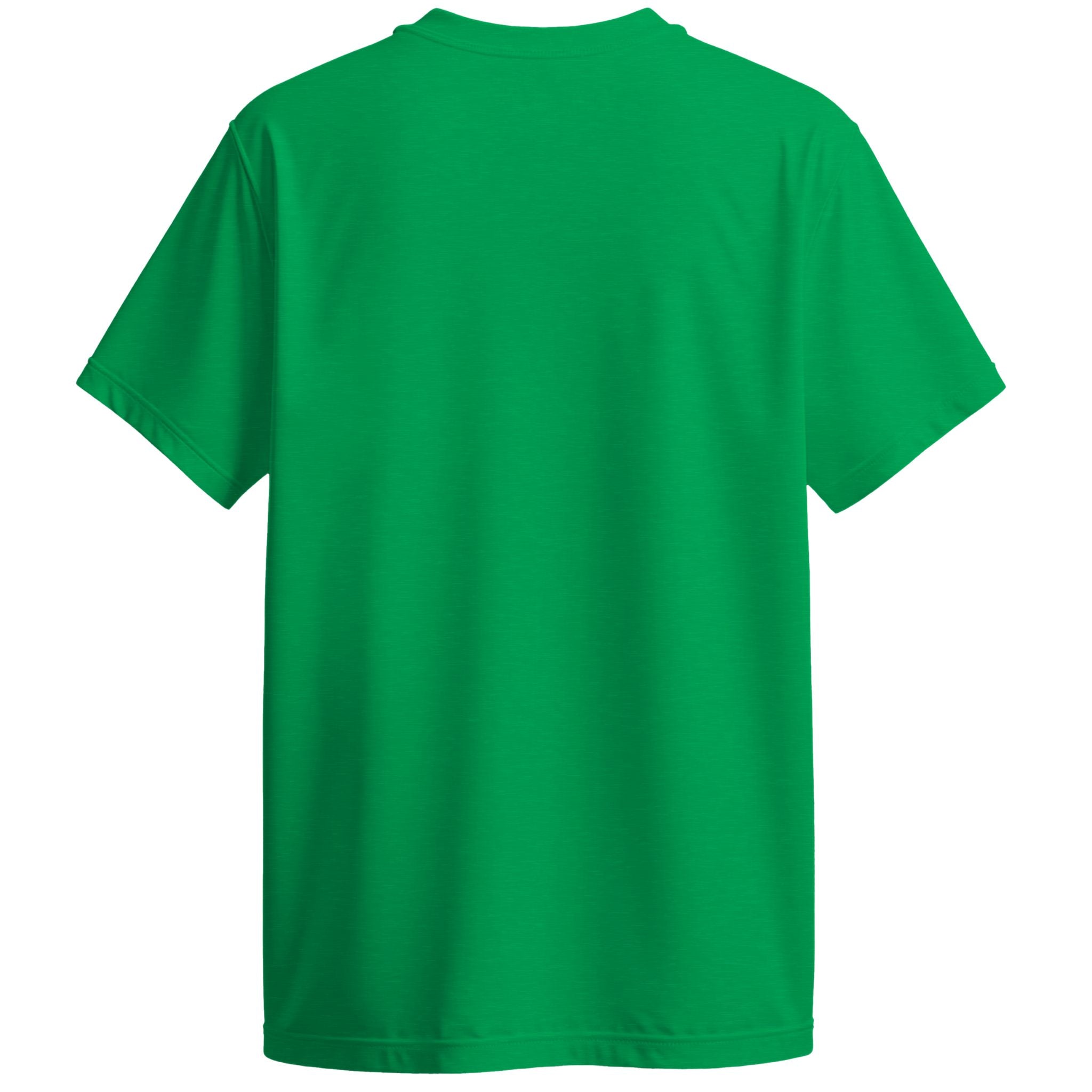Back of a green t-shirt on a white background