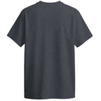 Back view of a plain dark gray t-shirt on a white background