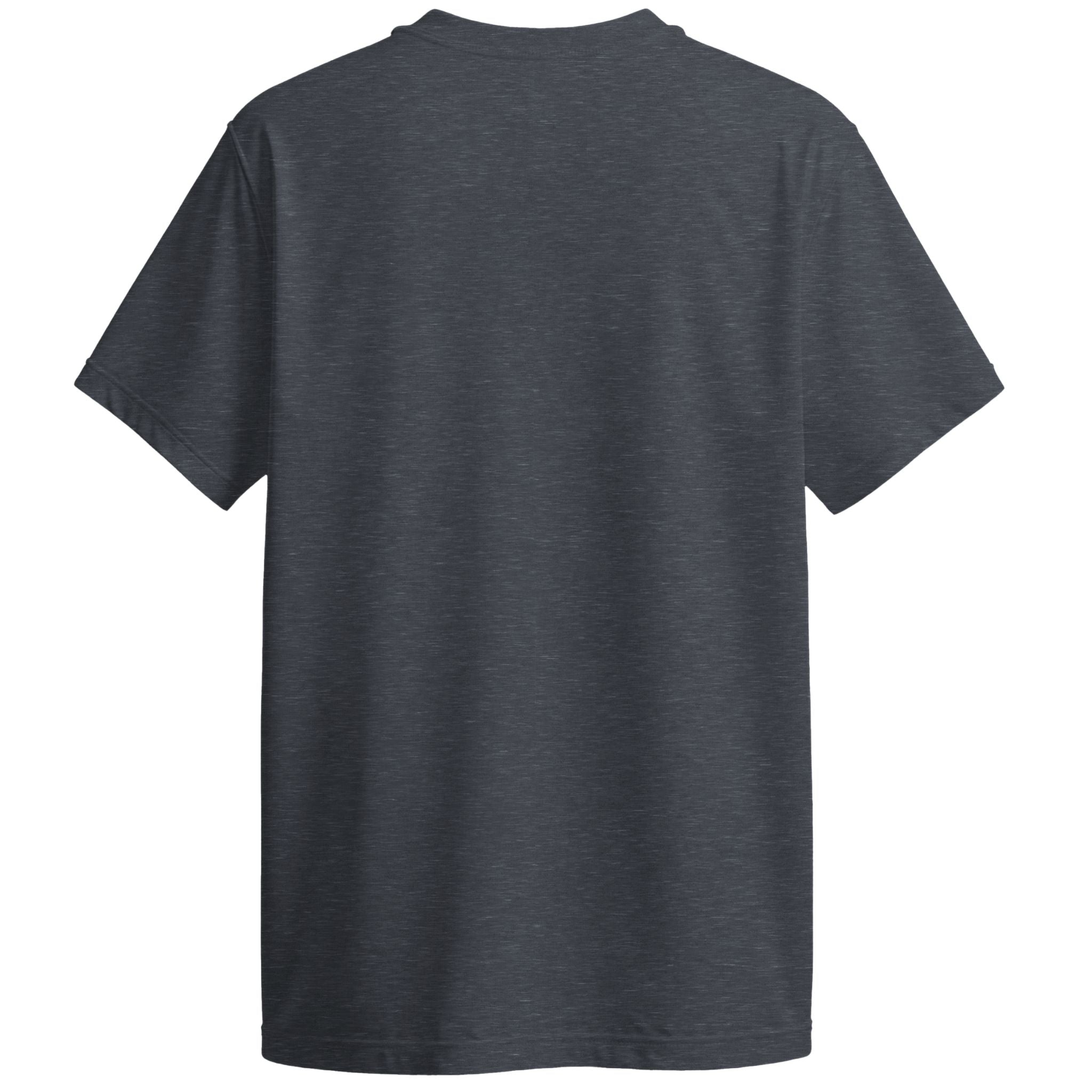 Back view of a plain dark gray t-shirt on a white background