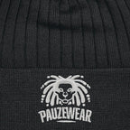 Black thinsulate beanie with white embroidered logo and 'PAUZEWEAR' text