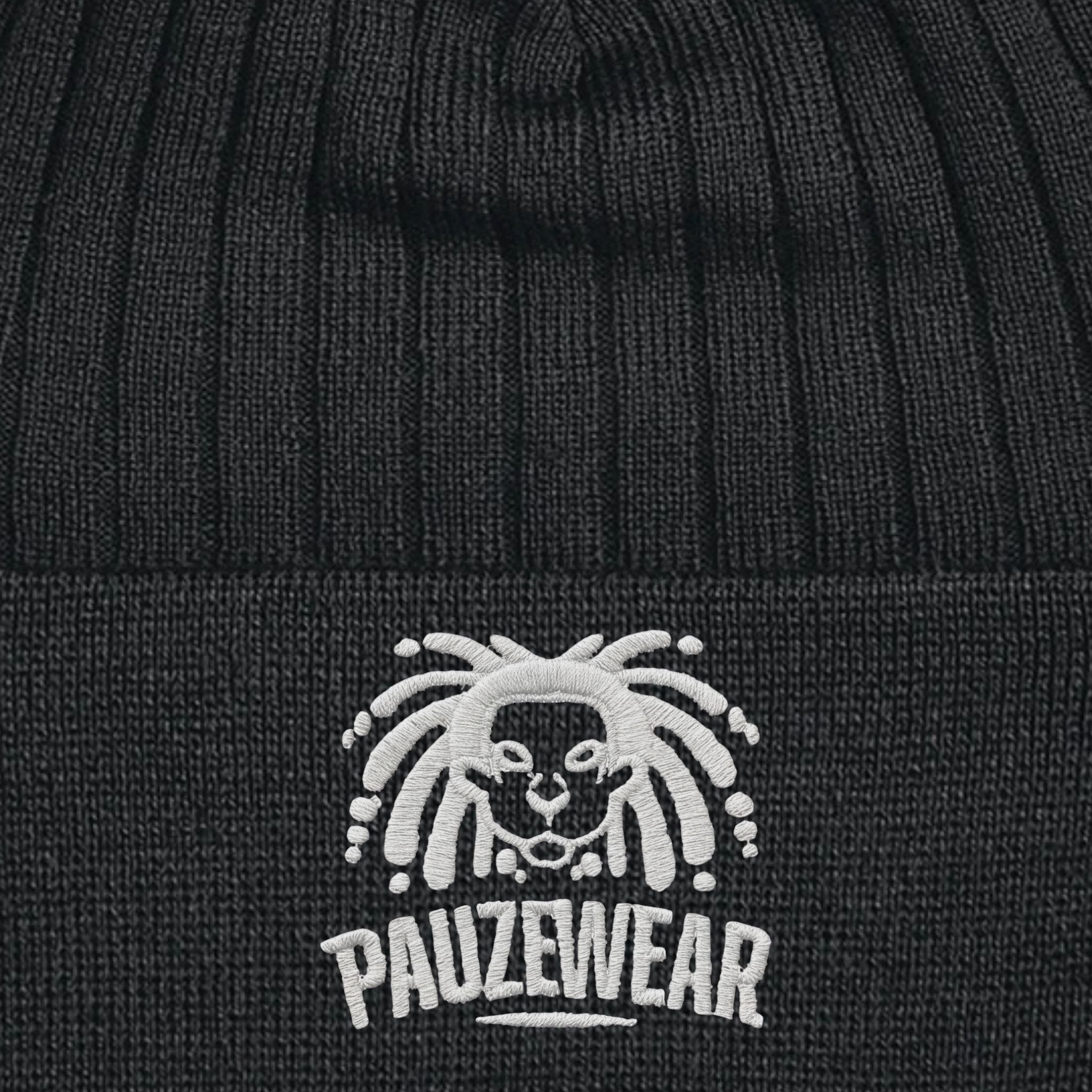 Black thinsulate beanie with white embroidered logo and 'PAUZEWEAR' text