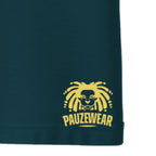 Teal seam with yellow 'PAUZEWEAR' logo on a white background