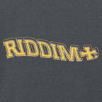 Text 'RIDDIM+' in yellow on a dark gray background
