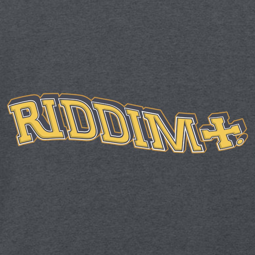Text 'RIDDIM+' in yellow on a dark gray background