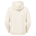 A plain cream-colored hoodie shown from the back, photographed on a clean white background.