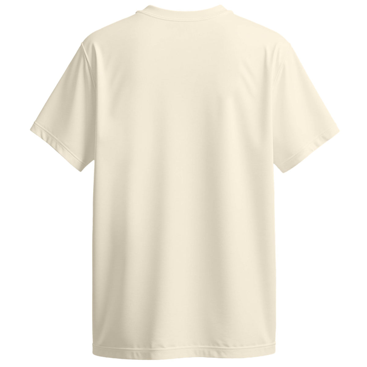 A plain short-sleeve crewneck t-shirt shown from the back, in a solid cream or off-white color, isolated on a white background.