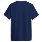 A navy blue short-sleeve crewneck t-shirt shown from the back, isolated on a solid white background.
