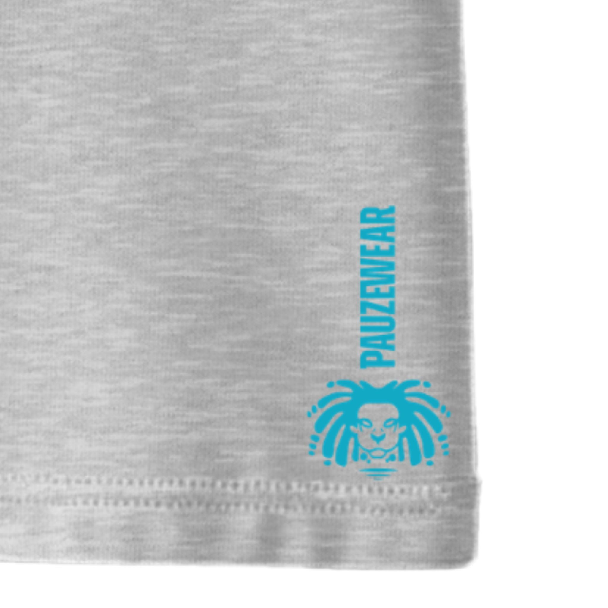 Gray seam with blue 'PAUZEWEAR' logo on a white background
